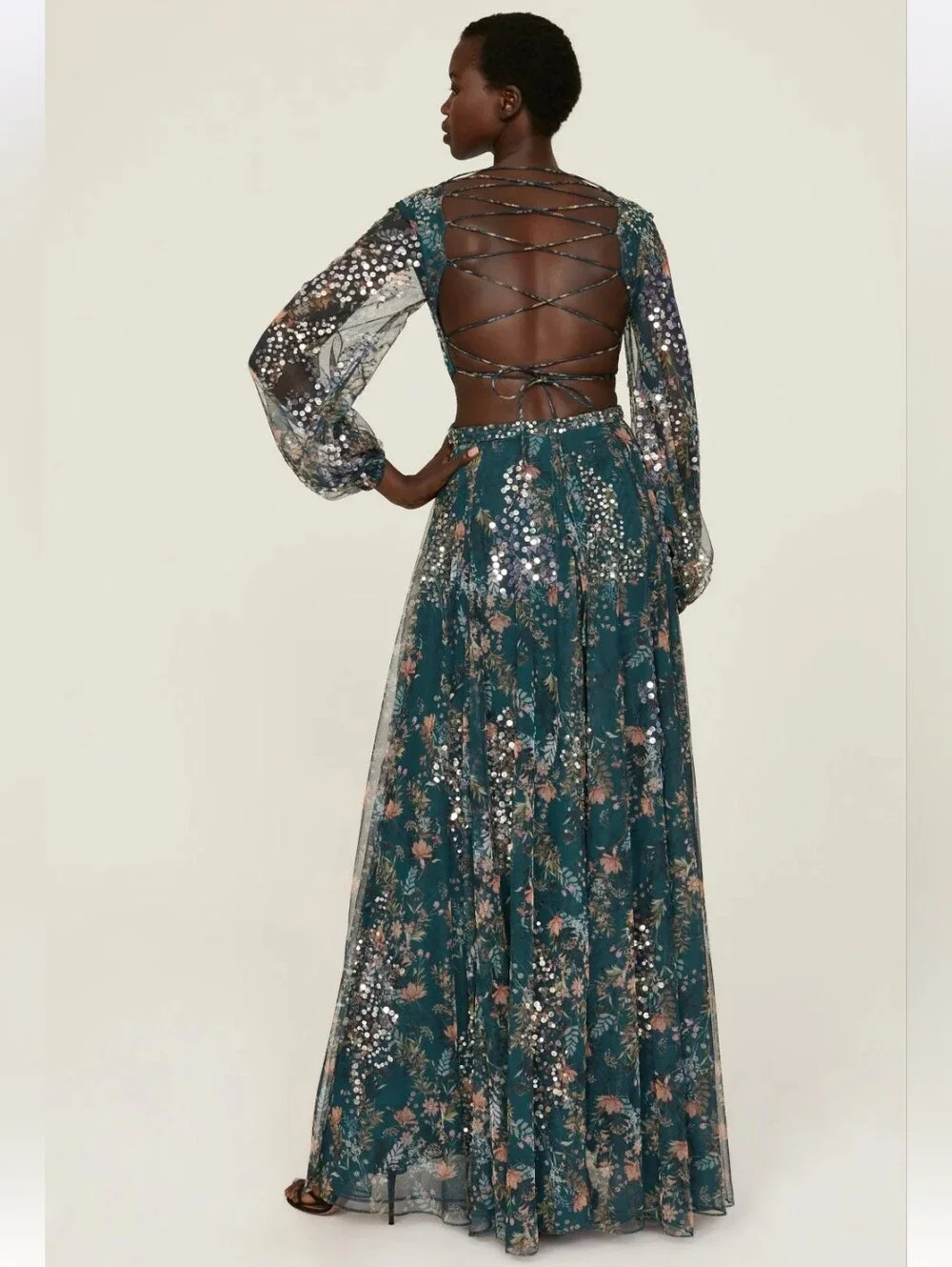 LEENA FOR MAC DUGGAL BLUE FLORAL GOWN SIZE 8 MSRP $598